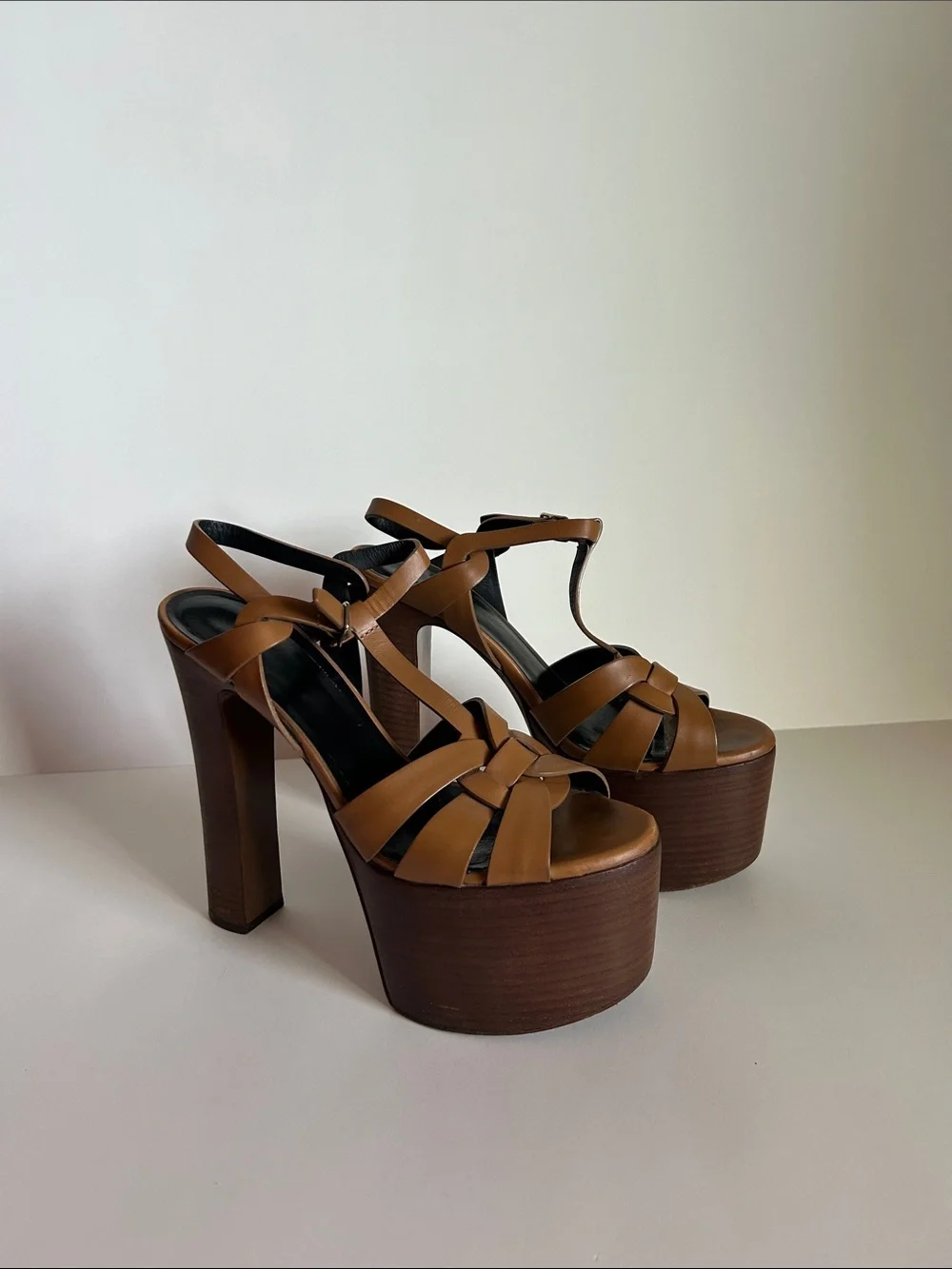 Saint Laurent Brown Leather Platform Sandals